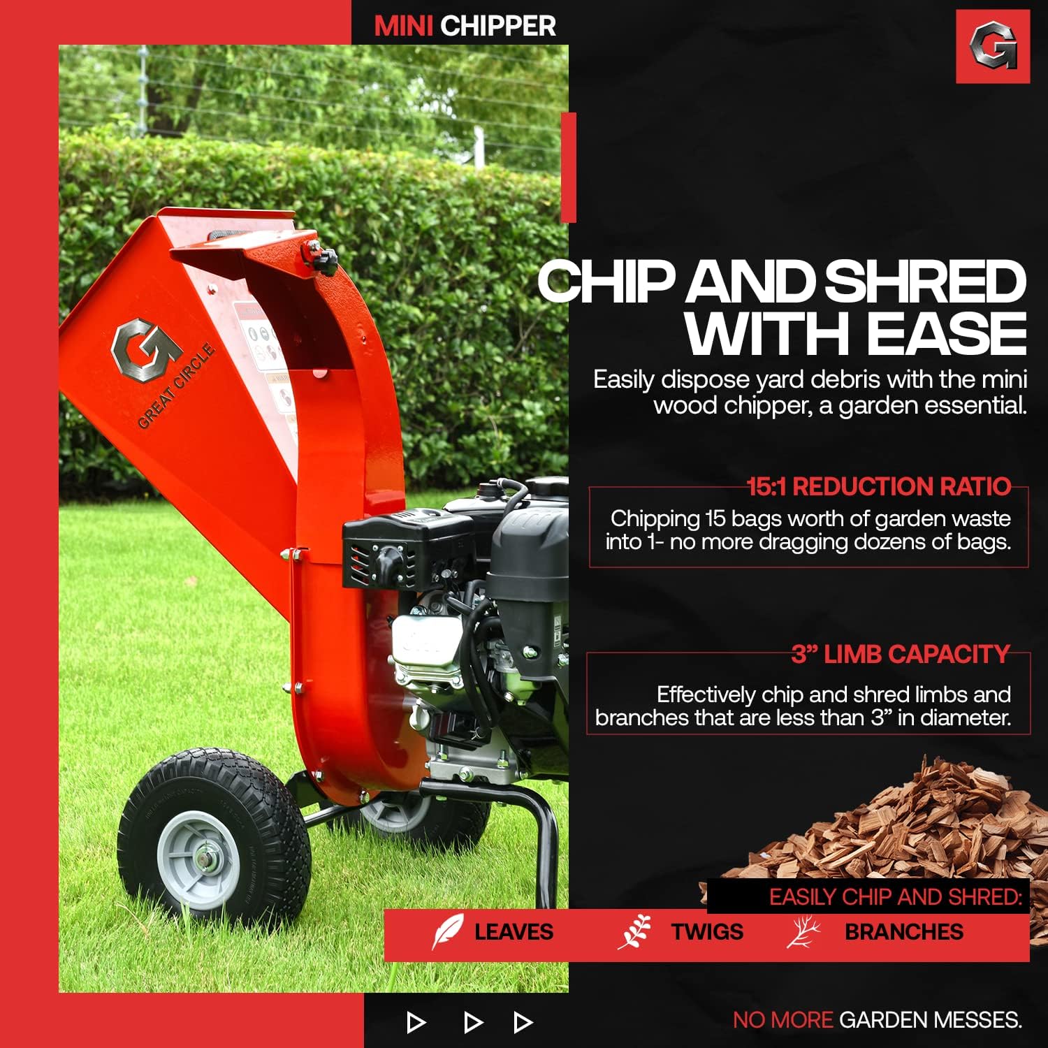 GreatCircleUSA Mini Wood Chipper Shredder Mulcher Ultra Duty 7 HP Gas Powered 3 Inch Max Wood Capacity EPA/CARB Certified Aids in Fire Prevention and Building Firebreaks - Image 2