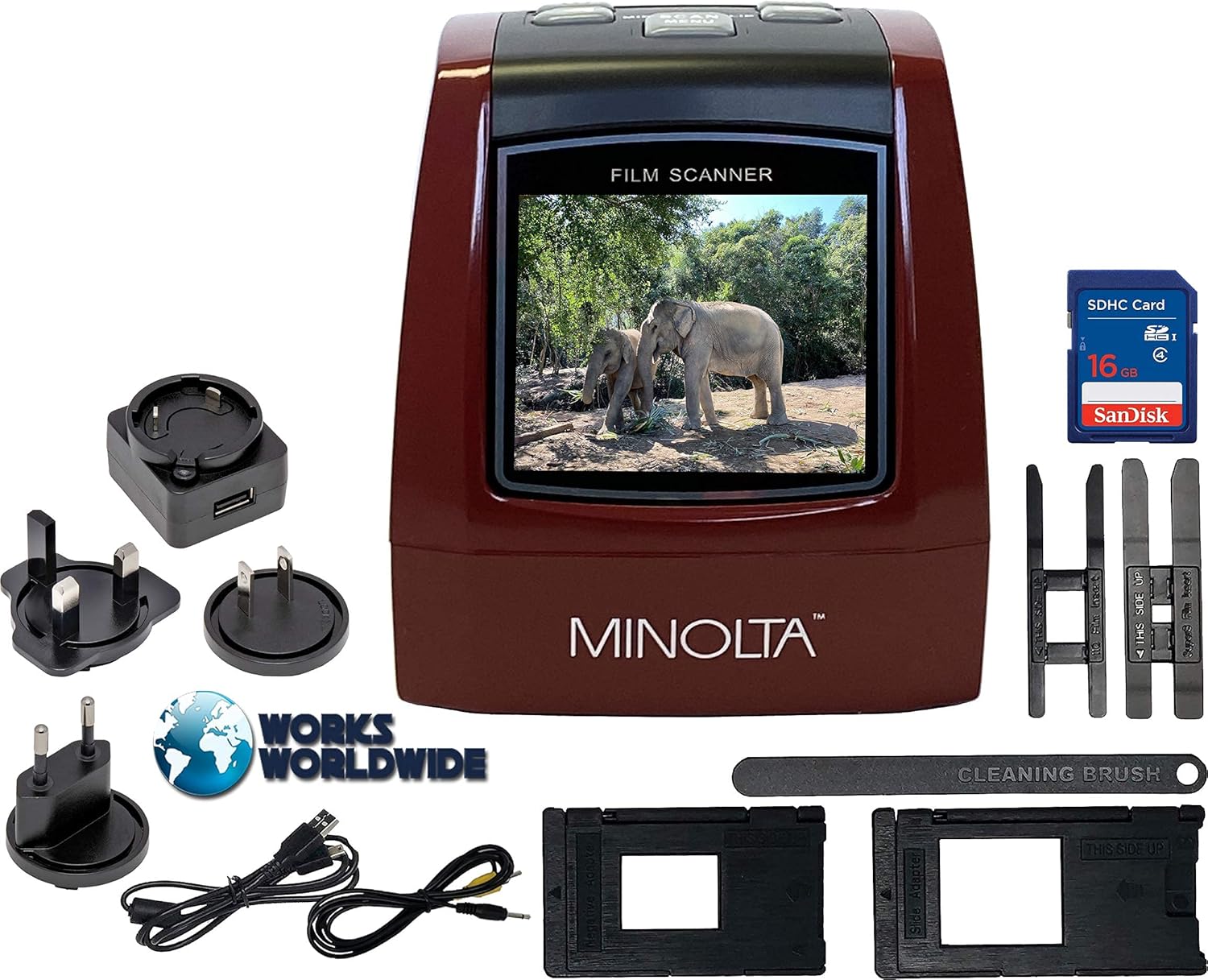 MINOLTA Film & Slide Scanner, Convert Color & B&W 35mm, 126, 110 Negative & Slides, Super 8 Films to 22MP JPEG Digital Photos, 16GB SD Card, Worldwide (Red) - Image 3