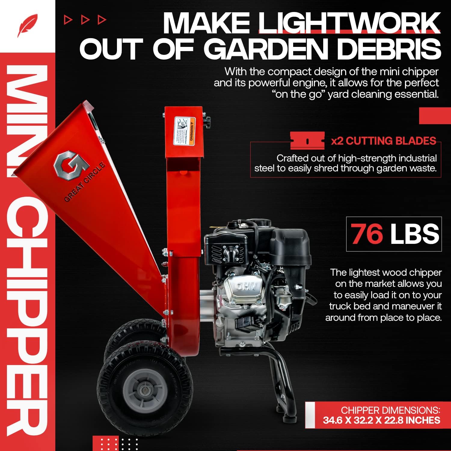 GreatCircleUSA Mini Wood Chipper Shredder Mulcher Ultra Duty 7 HP Gas Powered 3 Inch Max Wood Capacity EPA/CARB Certified Aids in Fire Prevention and Building Firebreaks - Image 7