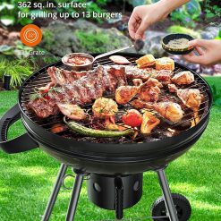 Alternative view of Charcoal BBQ Grill 22-Inch, Kettle Charcoal Grill with Lid Thermometer, Integrated Wheels, Plated Steel Grates, Slid Out Ash Catcher, Integrated Wheels, for Outdoor Cooking, Picnic, Patio, Backyard