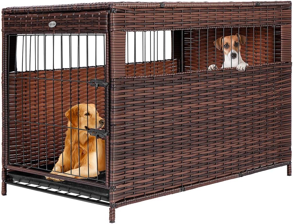 DEStar Heavy Duty PE Rattan Wicker Pet Dog Cage Crate Indoor Outdoor Puppy House Shelter with Removable Tray and UV Resistant Cover - Image 7