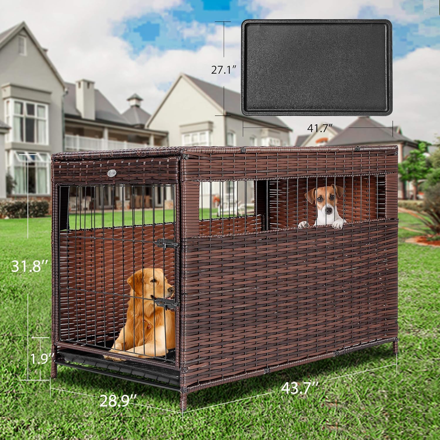 DEStar Heavy Duty PE Rattan Wicker Pet Dog Cage Crate Indoor Outdoor Puppy House Shelter with Removable Tray and UV Resistant Cover - Image 11