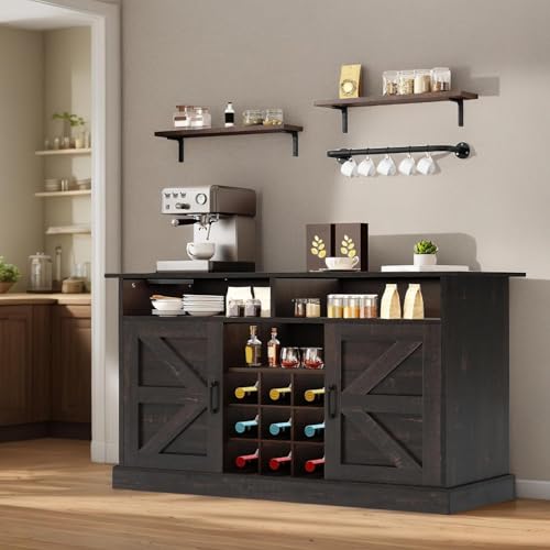 YITAHOME Buffet Cabinet, 47 Farmhouse Coffee Bar with Power Outlet, Floating Shelves, Multi-Functional Storage Sideboard Cabinet for Kitchen and Living Room (Rustic Brown) - Image 5