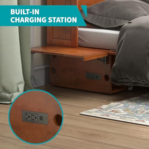 BALUS Murphy Bed Cabinet,Queen Murphy Bed with Tri-fold Mattress & USB Charging Station,Modern Wall Chest Beds with Folding Night Stand Trays and Storage Drawers for Bedroom Living Room,Grey-Blue - Image 15